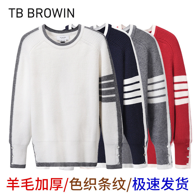 BROWIN TB New Wool Round Neck Pullover Sweater Korean Casual Base Jacket for Men and Women