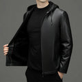 Innoobani | Hooded Ecological Leather Jacket Men's Autumn and Winter High Quality Men's Hooded Leather Jacket | Thin and Thick Optional 2261
