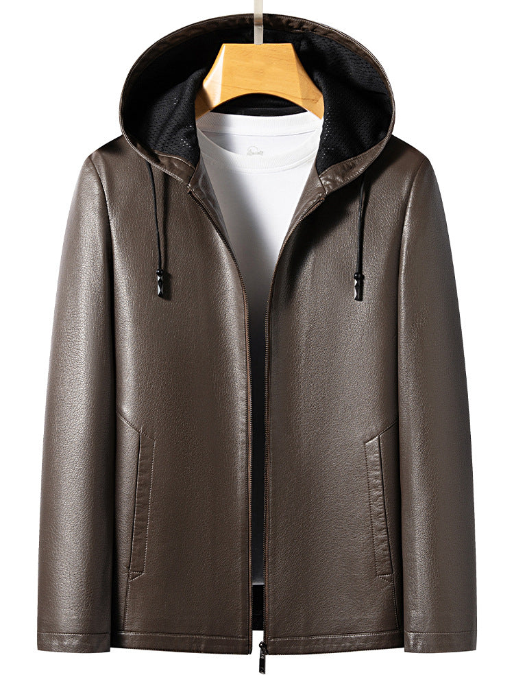 Innoobani | Hooded Ecological Leather Jacket Men's Autumn and Winter High Quality Men's Hooded Leather Jacket | Thin and Thick Optional 2261