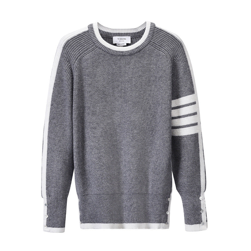 BROWIN TB New Wool Round Neck Pullover Sweater Korean Casual Base Jacket for Men and Women