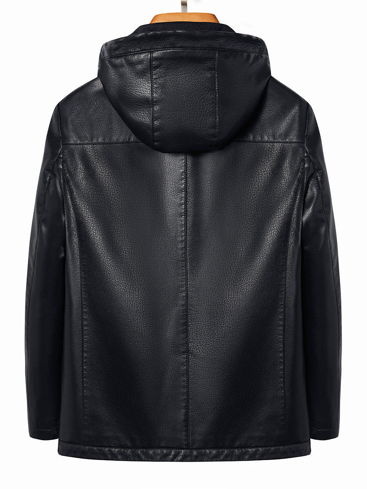 Innoobani | Hooded Ecological Leather Jacket Men's Autumn and Winter High Quality Men's Hooded Leather Jacket | Thin and Thick Optional 2261