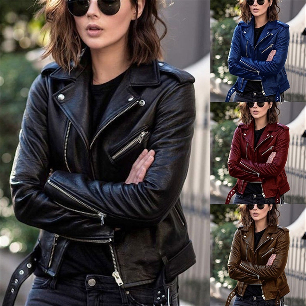 Women's Leather Jacket 2025 New Autumn Short Spring Korean Version Pu Motorcycle Jacket Slim Fit Winter Leather Jacket