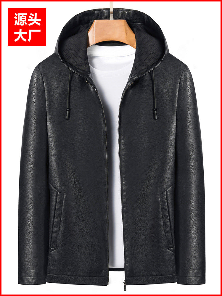 Innoobani | Hooded Ecological Leather Jacket Men's Autumn and Winter High Quality Men's Hooded Leather Jacket | Thin and Thick Optional 2261