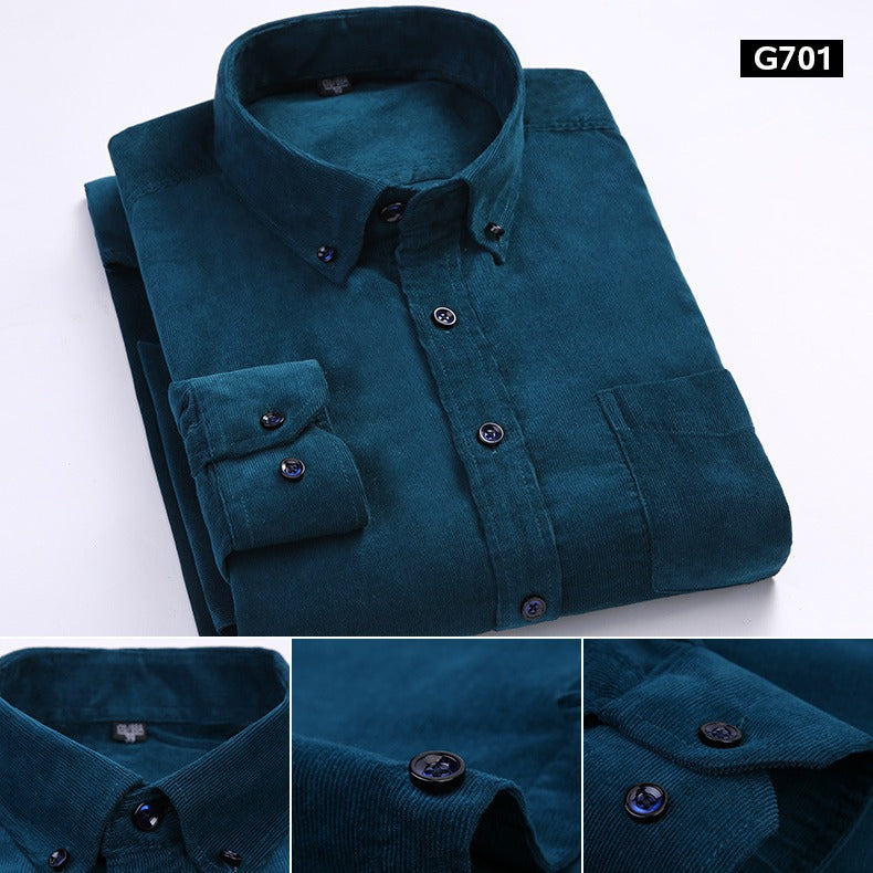 2026 Spring and Autumn New Men's Pure Cotton Corduroy Long Sleeve Shirt Men's Casual Cotton Large Size Shirt Wholesale Dropshipping