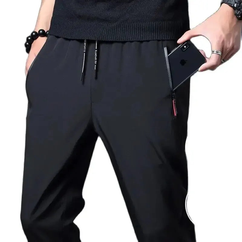 Men's Casual Pants Straight Slim Fit Elastic Waist Jogger Korean Classic Blue Black Gray Male Brand Trousers Plus Size