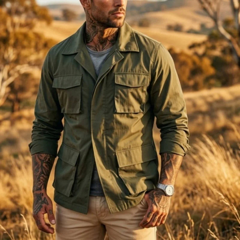 Spring/Autumn Men's Multi-pocket Cargo Jacket | Thin & Practical Streetwear Solid Color Outerwear [New Arrival]