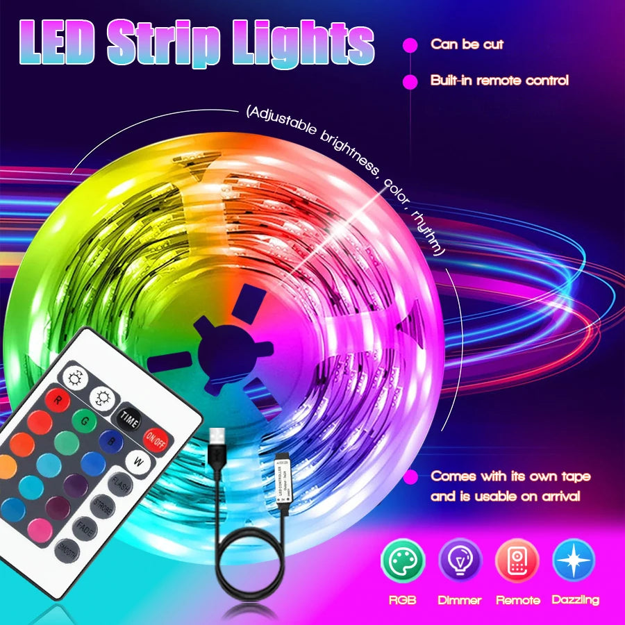 Smart LED Light Strip with Built-in Microphone and Music Sync, USB Powered, Wireless App and Remote Control, Multiple Sizes for