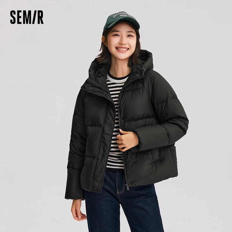 Semir Down Jacket Women Solid Color Loose Versatile 2025 Winter New Waterproof Oil-proof Stain-proof Hooded Coat Down Jacket