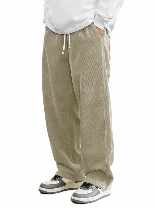 2026 Autumn Mens Corduroy Casual Pants Fashion Loose Fit Pants Straight Sweatpants Elastic Waist Drawstring Outdoor Streetwear