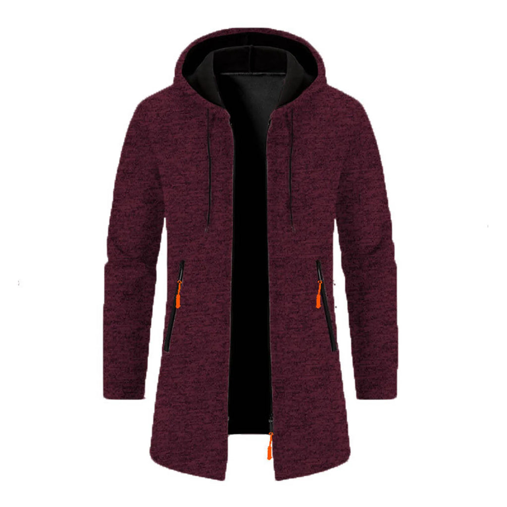 High-quality Fabric Men Sweater Stylish Medium Length Hooded Zipper Cardigan Versatile Men's Outerwear for Fall/winter Men Solid