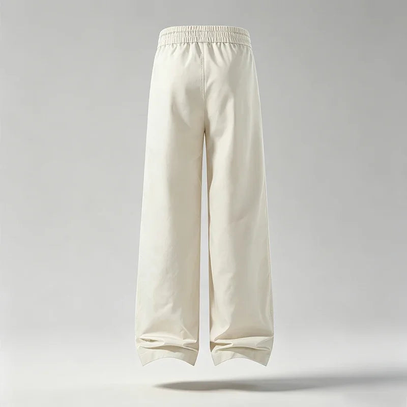Mens Streetwear Wide Leg Pants Elastic Waist Drawstring Colorful Embroidery Ornament Loose Straight Casual Trousers