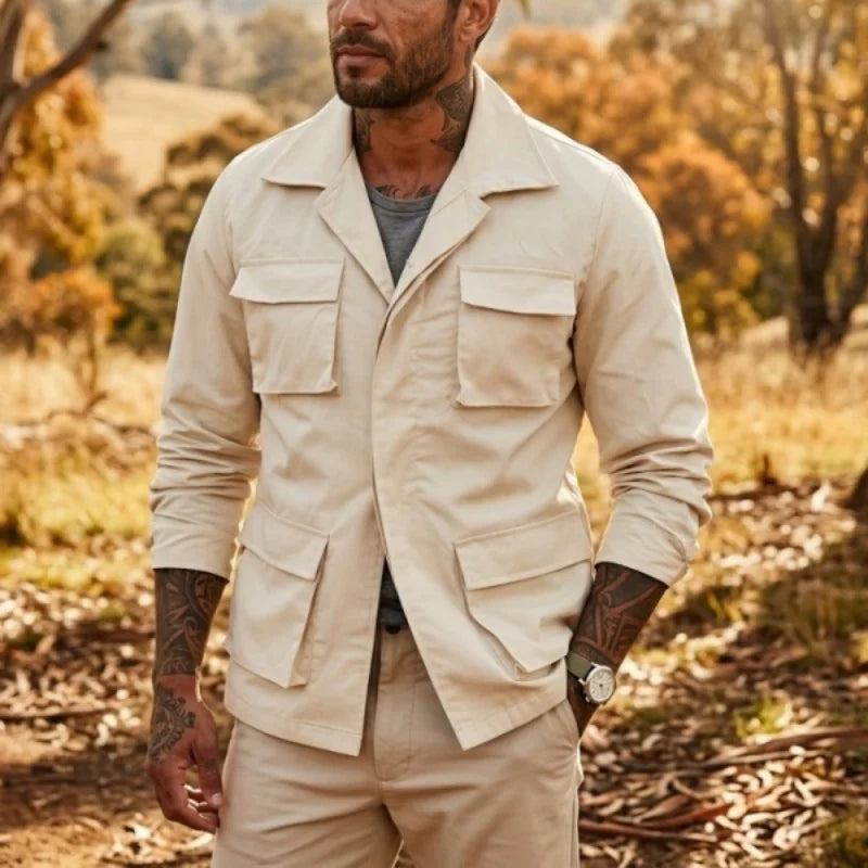 Spring/Autumn Men's Multi-pocket Cargo Jacket | Thin & Practical Streetwear Solid Color Outerwear [New Arrival]
