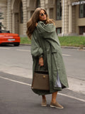 Women's Brown Stand Up Collar Long Long Trench Coat  Lantern Sleeve Side Slit Loose Windbreaker 2026 Spring Autumn Fashion Coat