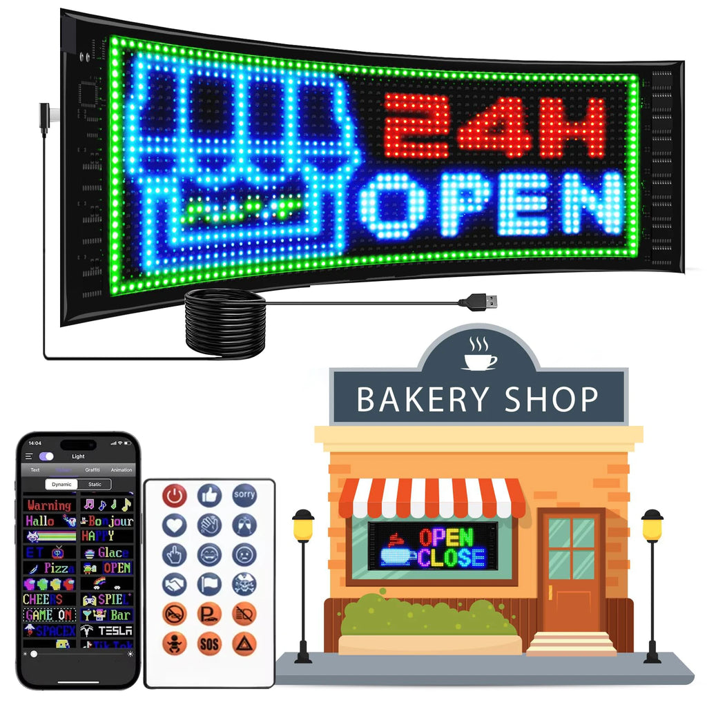 Scrolling LED Light Sign Bluetooth APP Control LED Panel Custom Text Message Pattern Programmable Matrix Display for Car Store