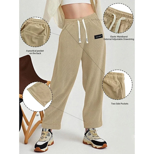Autumn Mens Corduroy Casual Pants Fashion Loose Fit Pants Straight Sweatpants Elastic Waist Drawstring Outdoor Streetwear