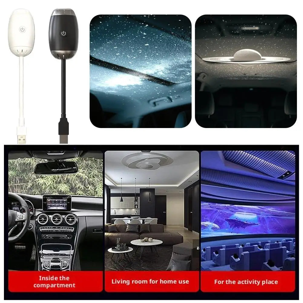 LED Car Atmosphere Projector Light, Large Range Projection Galaxy Starry Sky Ambient Lamp Night Light for Bedroom Car Roof Decor