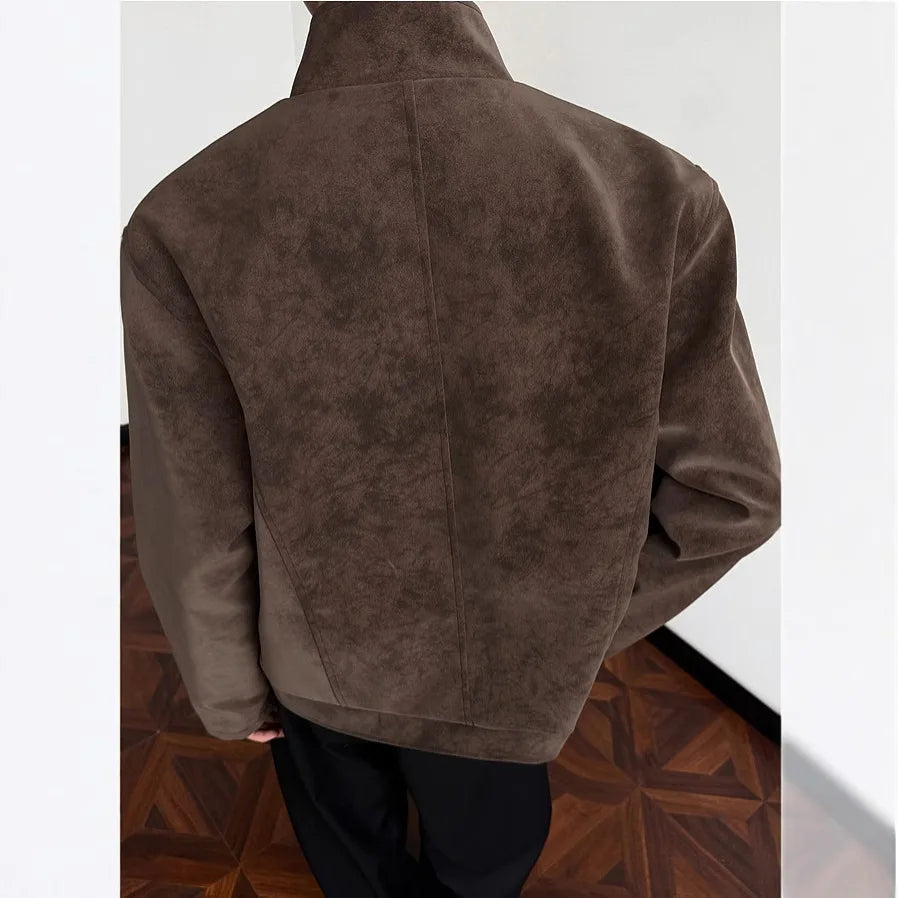 Man Short Jacket 2025 Autumn Motorcycle Jacket Retro Suede Jacket Unisex Oversized Couples' Camel Tone Streetwear Coat