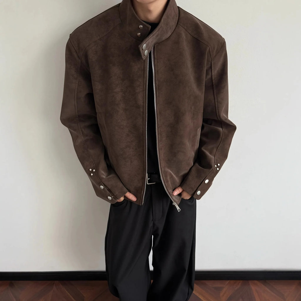 Man Short Jacket 2025 Autumn Motorcycle Jacket Retro Suede Jacket Unisex Oversized Couples' Camel Tone Streetwear Coat