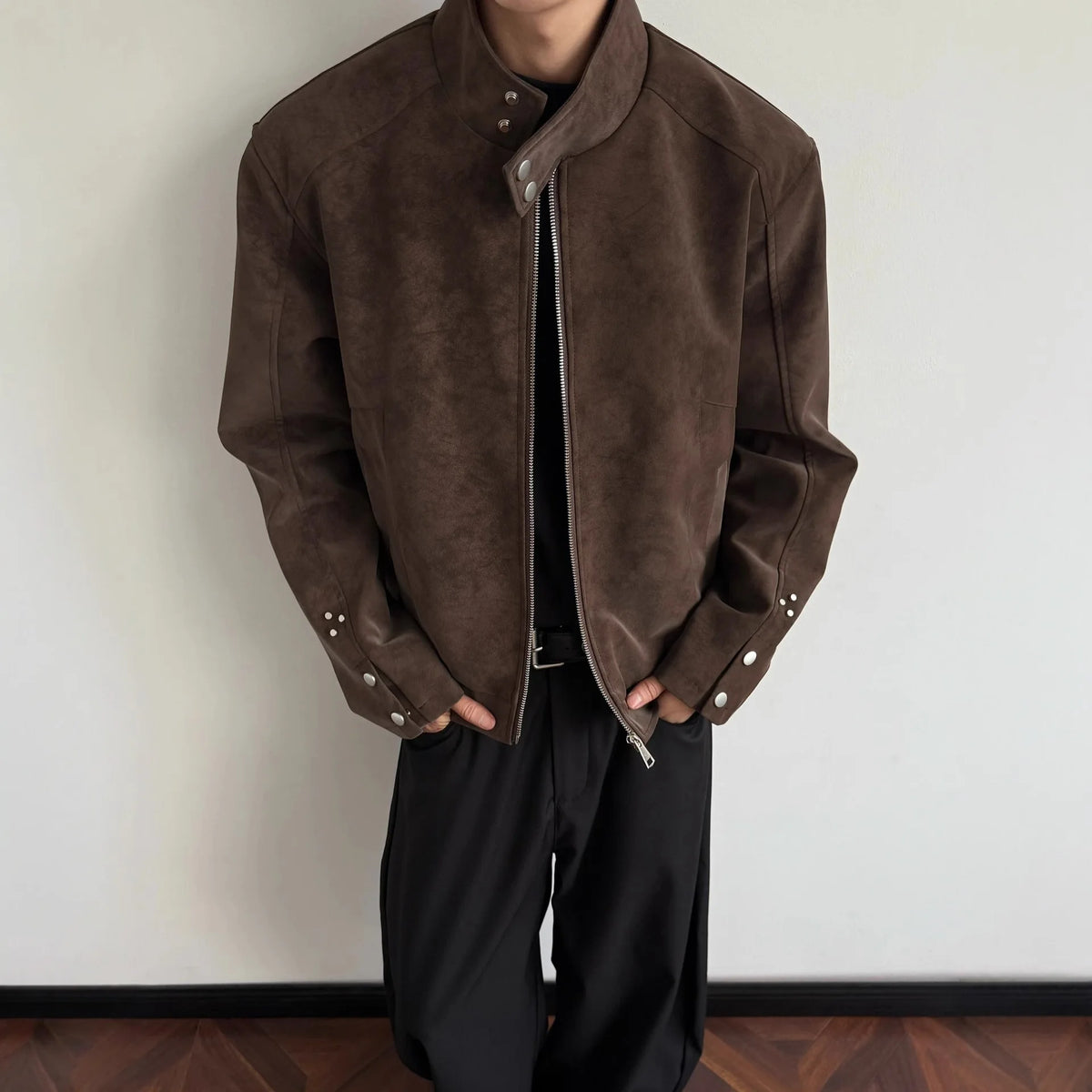 Man Short Jacket 2025 Autumn Motorcycle Jacket Retro Suede Jacket Unisex Oversized Couples' Camel Tone Streetwear Coat