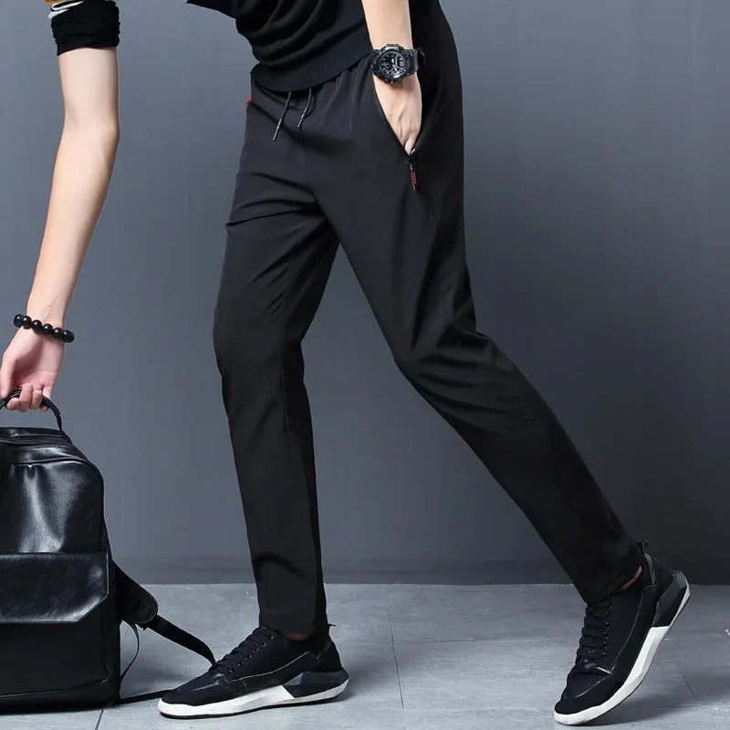 Men's Casual Pants Straight Slim Fit Elastic Waist Jogger Korean Classic Blue Black Gray Male Brand Trousers Plus Size