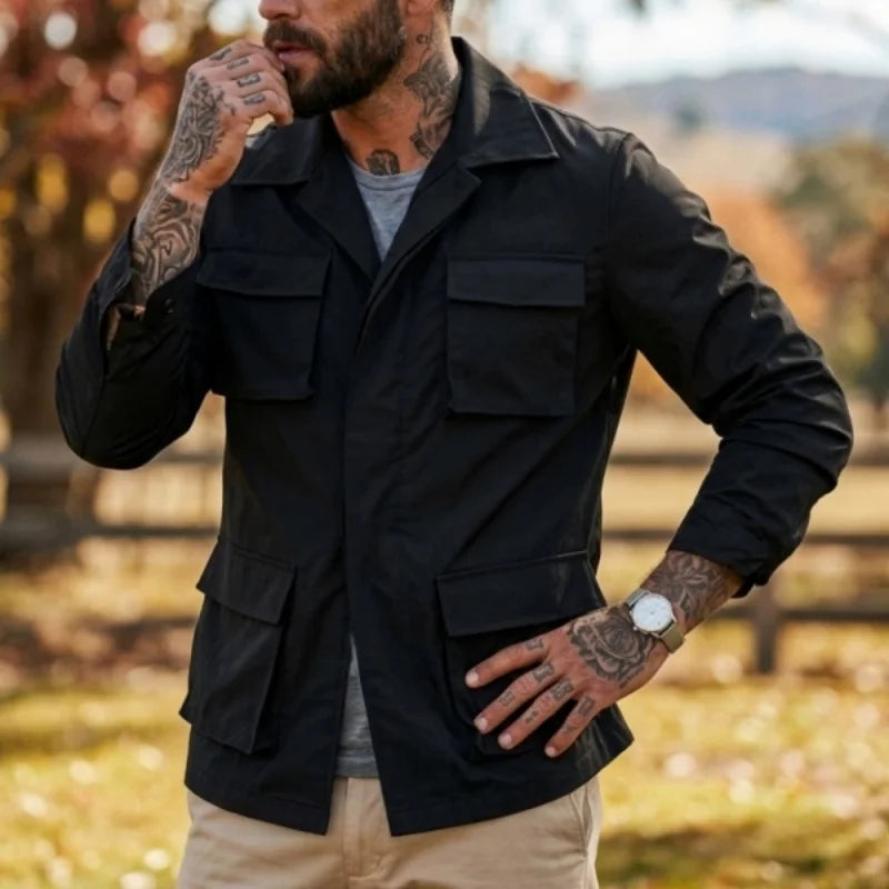 Spring/Autumn Men's Multi-pocket Cargo Jacket | Thin & Practical Streetwear Solid Color Outerwear [New Arrival]