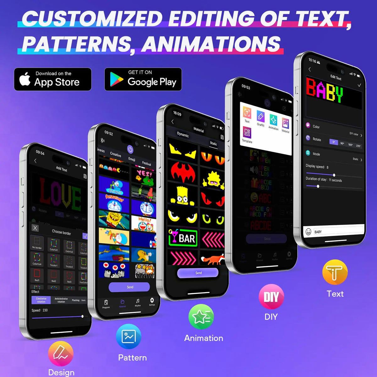 Scrolling LED Light Sign Bluetooth APP Control LED Panel Custom Text Message Pattern Programmable Matrix Display for Car Store