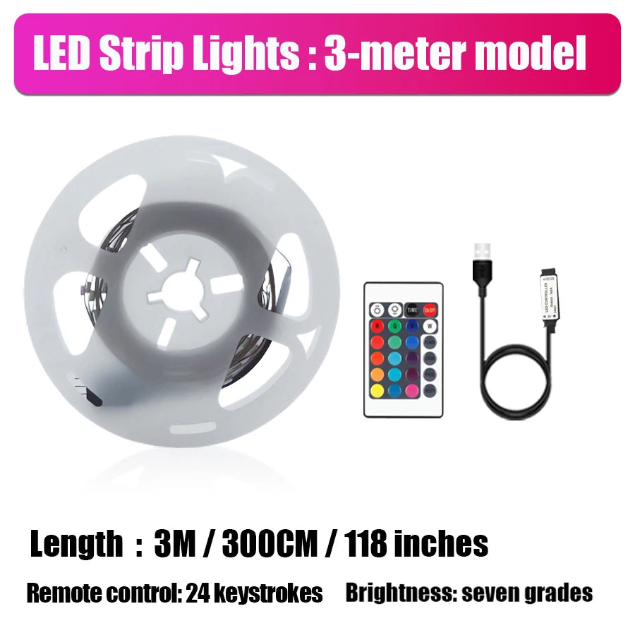 Smart LED Light Strip with Built-in Microphone and Music Sync, USB Powered, Wireless App and Remote Control, Multiple Sizes for