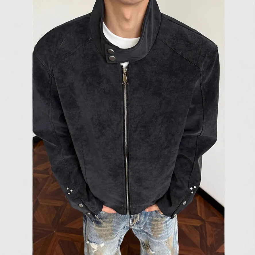 Man Short Jacket 2025 Autumn Motorcycle Jacket Retro Suede Jacket Unisex Oversized Couples' Camel Tone Streetwear Coat