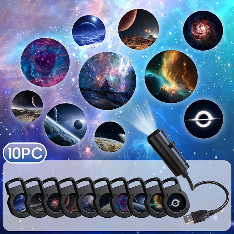 LED Galaxy Projector, Starry Sky Lighting Night Light LED Galaxy Projection Light 1 Light+10 Pictures ChangeUniversal Box