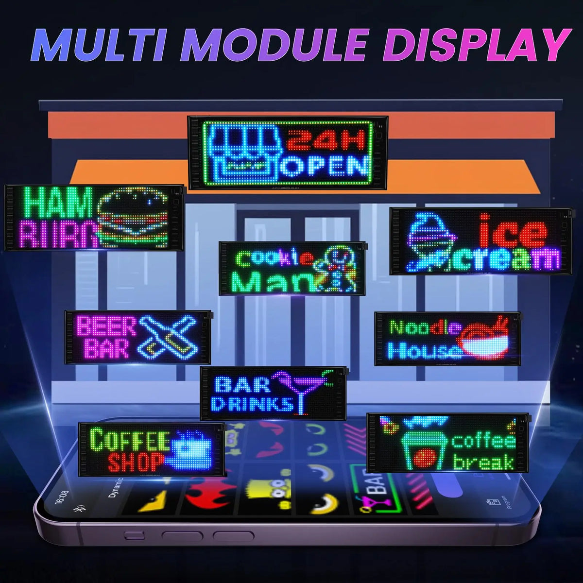 Scrolling LED Light Sign Bluetooth APP Control LED Panel Custom Text Message Pattern Programmable Matrix Display for Car Store