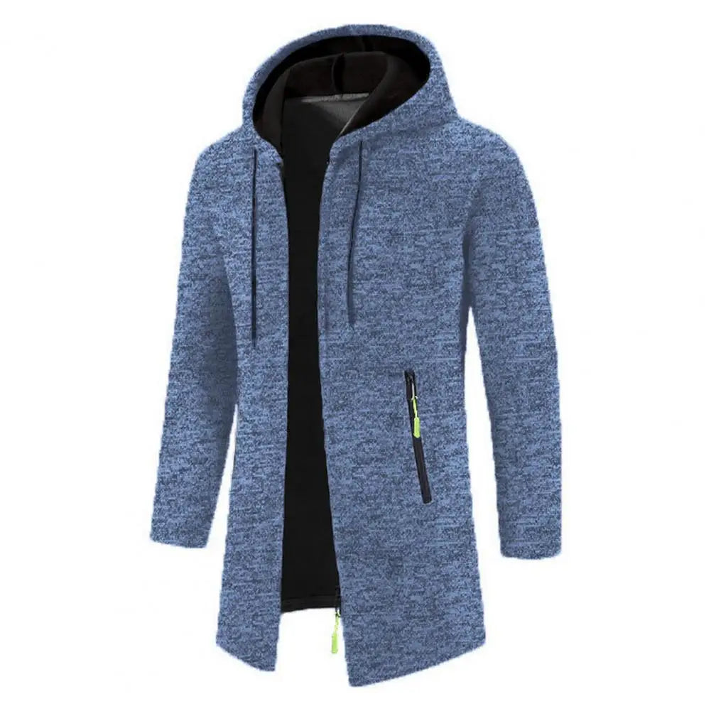 High-quality Fabric Men Sweater Stylish Medium Length Hooded Zipper Cardigan Versatile Men's Outerwear for Fall/winter Men Solid