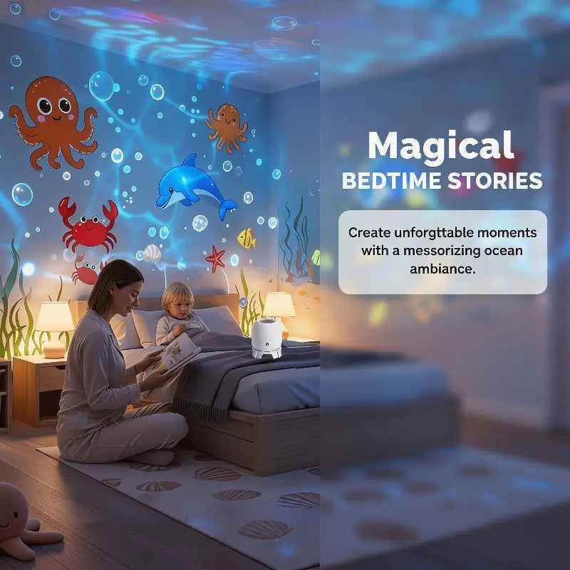 LED Ocean Projector Light 360° Rotating USB Powered Ambient Light Portable Dynamic Night Lamp for Travel Camping Use
