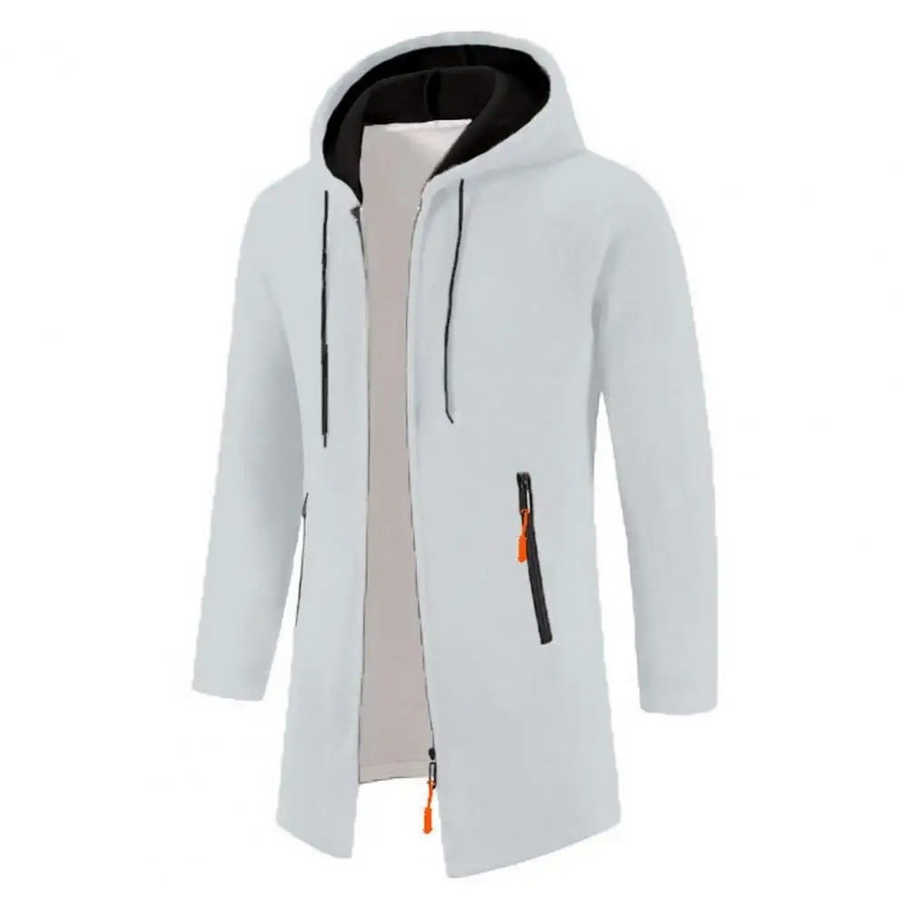High-quality Fabric Men Sweater Stylish Medium Length Hooded Zipper Cardigan Versatile Men's Outerwear for Fall/winter Men Solid