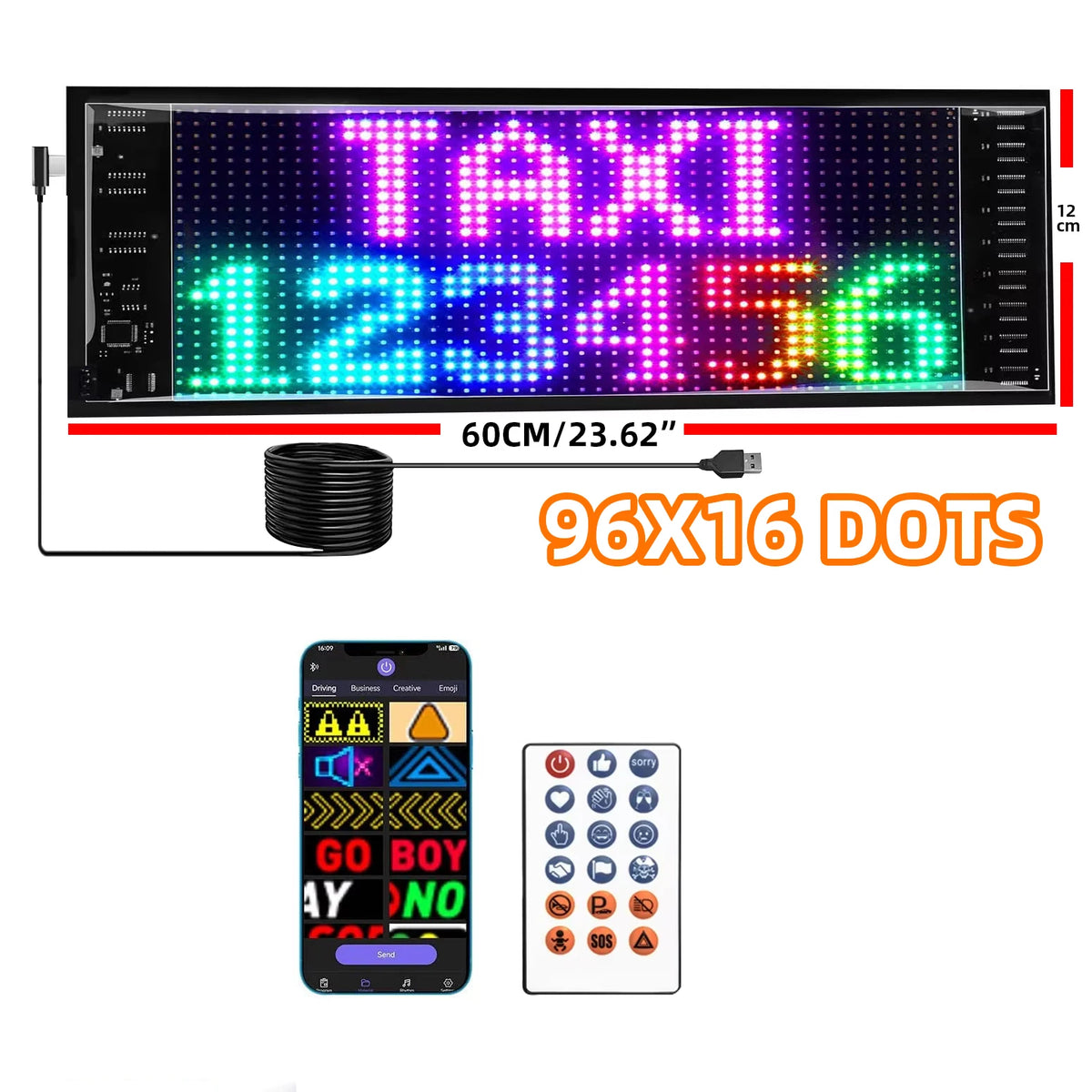 Scrolling LED Light Sign Bluetooth APP Control LED Panel Custom Text Message Pattern Programmable Matrix Display for Car Store