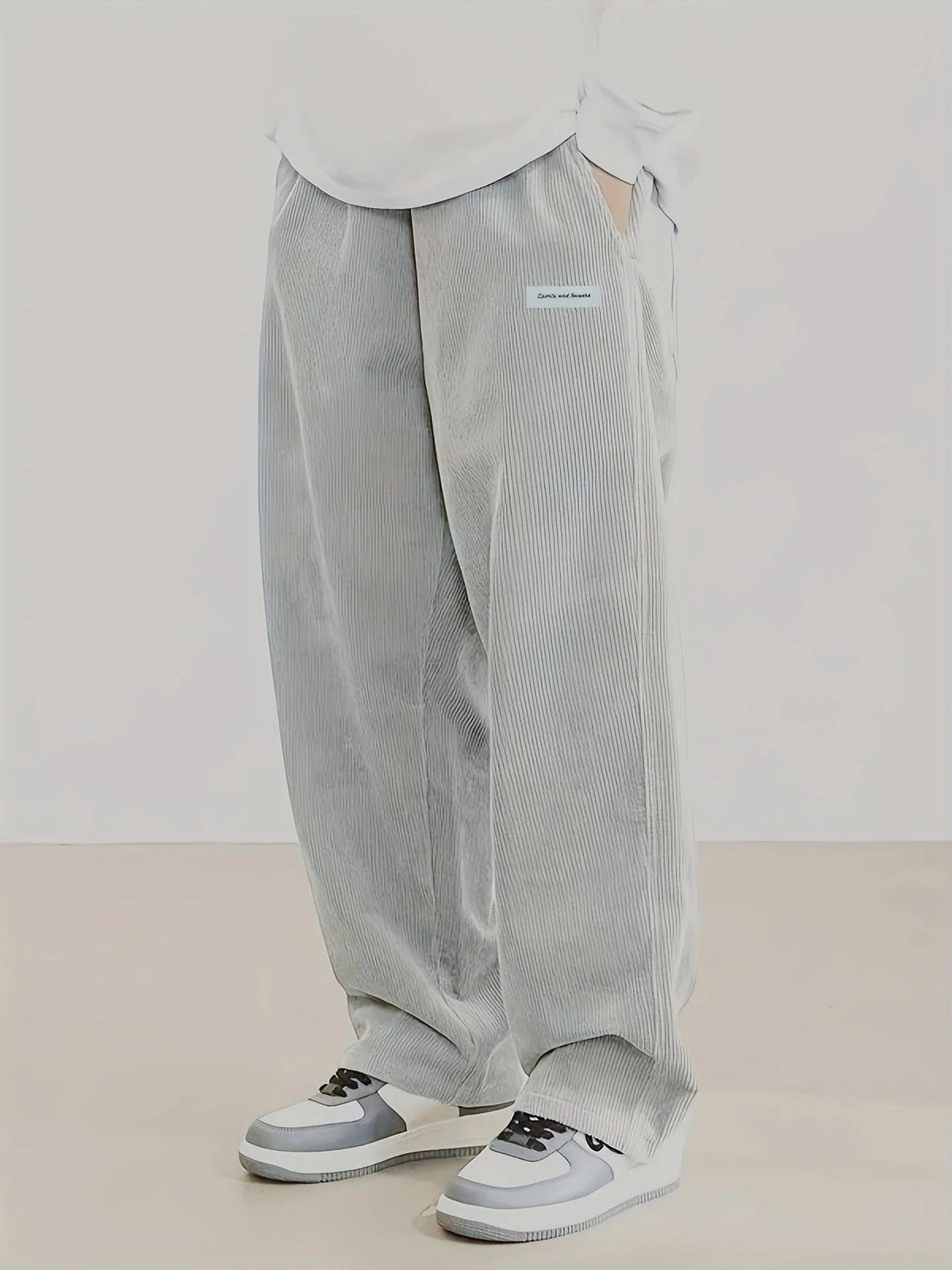 Autumn Mens Corduroy Casual Pants Fashion Loose Fit Pants Straight Sweatpants Elastic Waist Drawstring Outdoor Streetwear