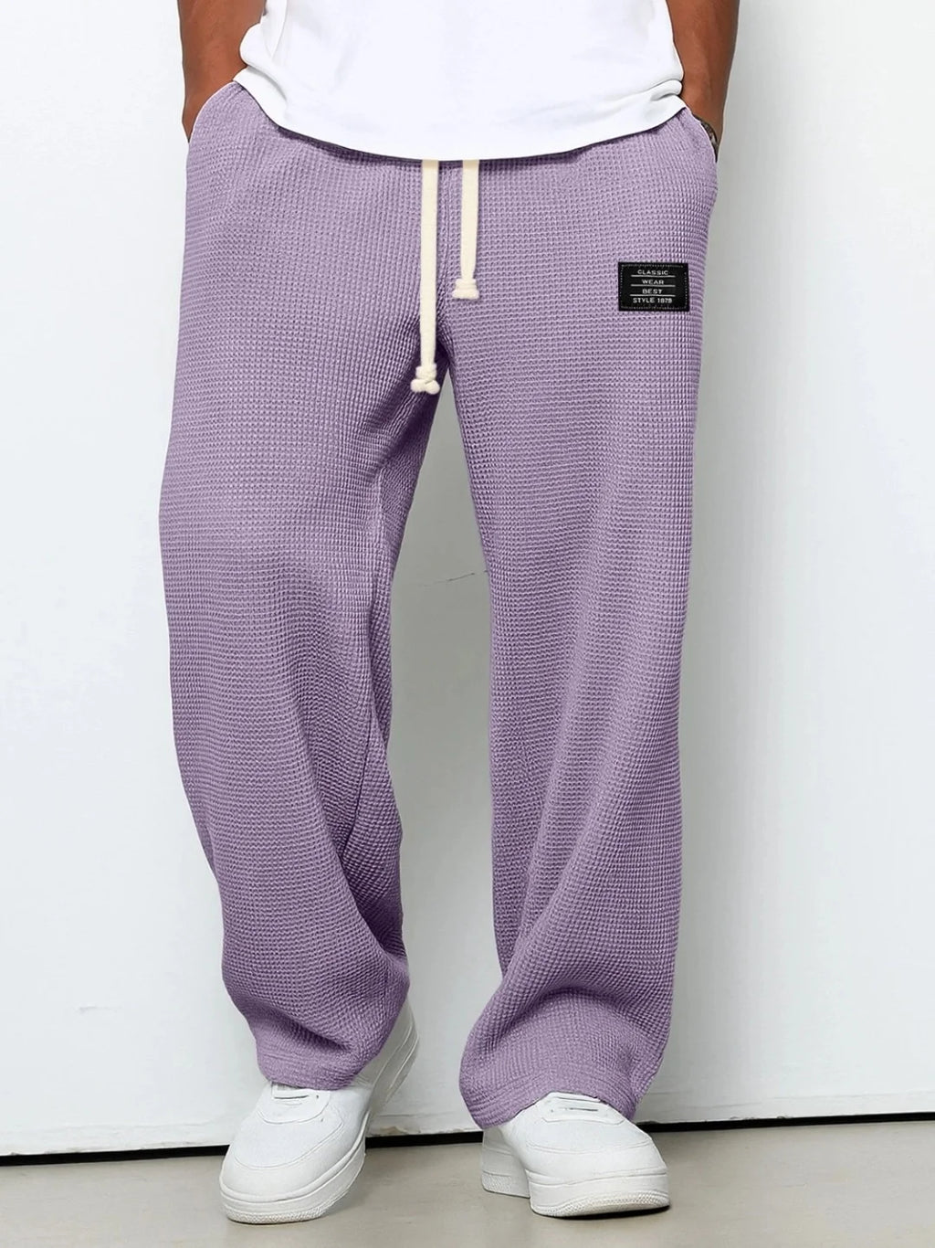 Summer Mens Corduroy Casual Pants Fashion Loose Fit Pants Straight Sweatpants Elastic Waist Drawstring Outdoor Streetwear