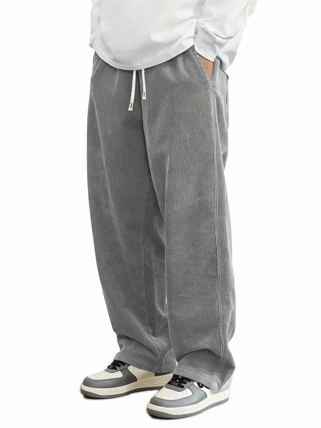 2026 Autumn Mens Corduroy Casual Pants Fashion Loose Fit Pants Straight Sweatpants Elastic Waist Drawstring Outdoor Streetwear