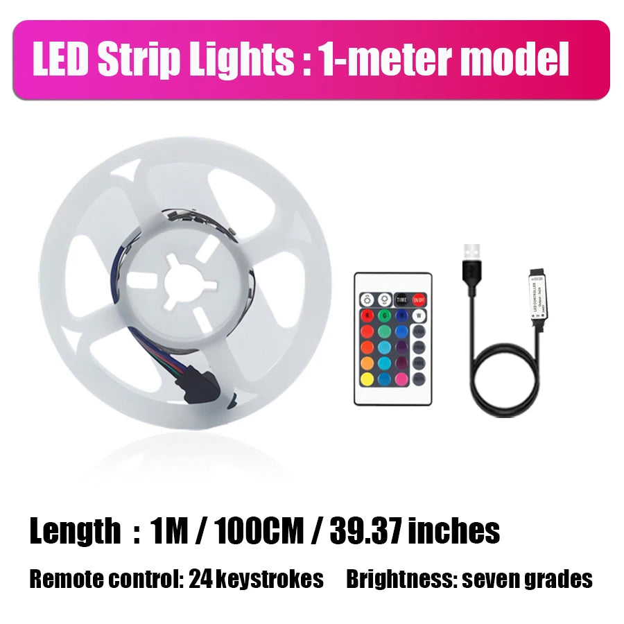 Smart LED Light Strip with Built-in Microphone and Music Sync, USB Powered, Wireless App and Remote Control, Multiple Sizes for