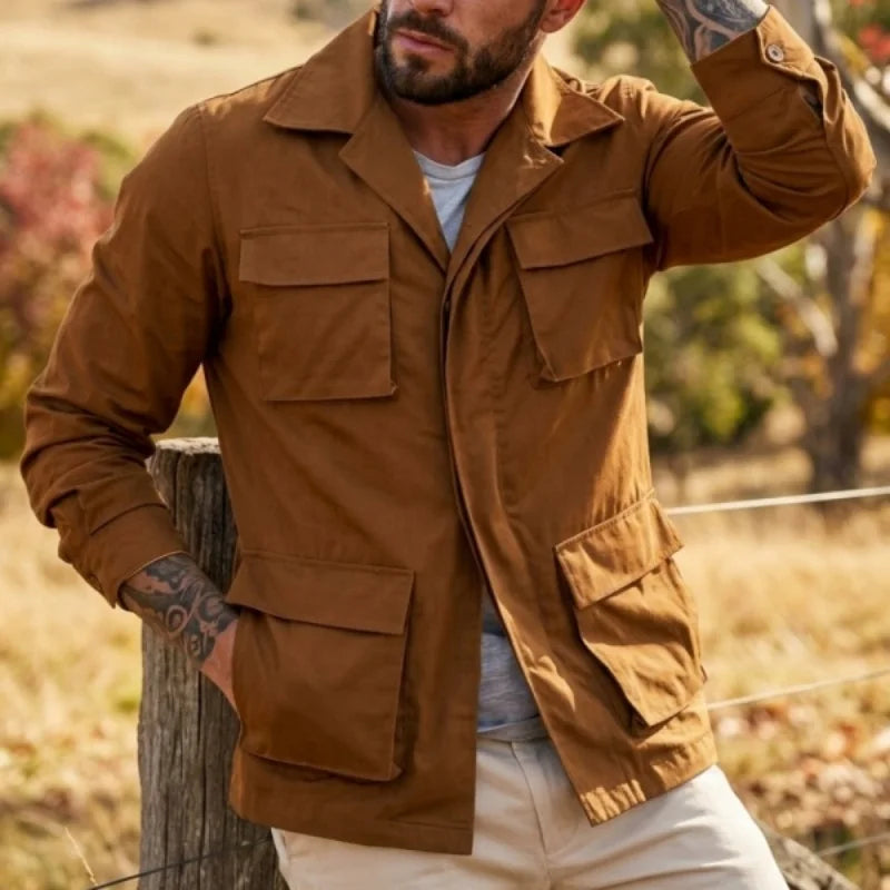 Spring/Autumn Men's Multi-pocket Cargo Jacket | Thin & Practical Streetwear Solid Color Outerwear [New Arrival]