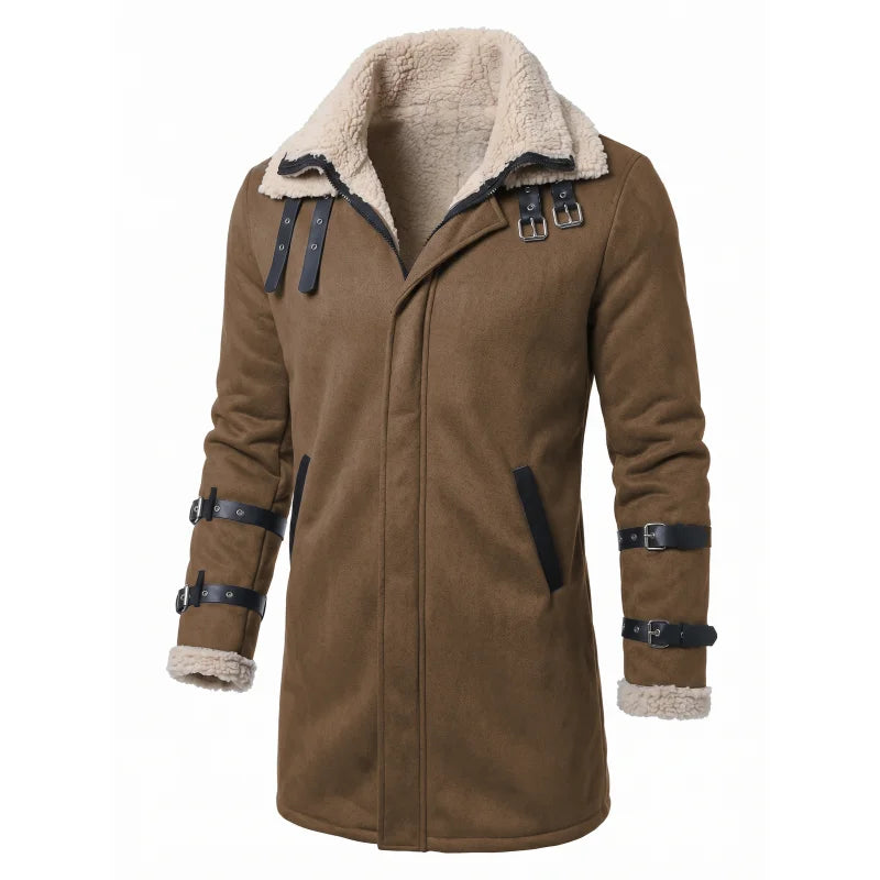 New Winter Windproof Jacket - Mid-length Warm Fleece Coat Double Collar Double-layered Outdoor Warm Coat Street  Mens Jacket